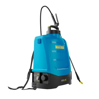 Afbeelding van Matabi e15 LTC, elektrische sproeier, afneembare Li ion accu, 20 V, tot 375 l gebruiksduur, elektronische besturing ergonomische riemen, inclusief 4 sproeiers, voor land en tuinieren