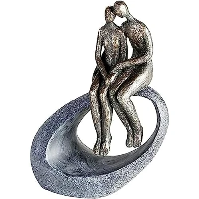 Afbeelding van Casablanca by Gilde Decoratief figuur Sculptuur moment, bronskleurig/grijs object, hoogte 27, paartje, met teksthanger, woonkamer (1 stuk)