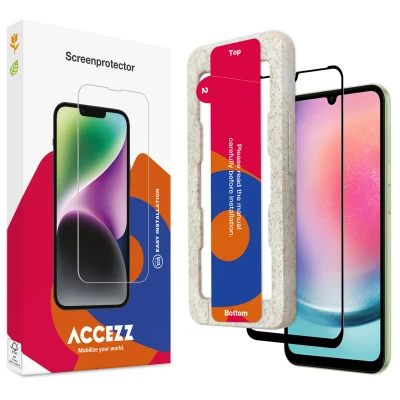 Afbeelding van screenprotector Samsung Galaxy A25: Accezz Gehard glas Full Cover met bio applicator