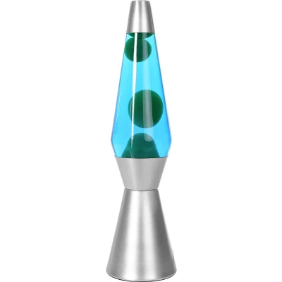 Afbeelding van i Total Lavalamp Lava Lamp Sfeerlamp 40x11 cm Glas/Aluminium 30W Blauw met groene Zilvergrijs XL1787