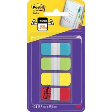Afbeelding van Post it index Strong, ft 15,8 x 38,1 mm, blister met 4 kleuren, 10 tabs per kleur