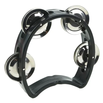 Afbeelding van A Star Kleine Halve Maan Plastic Cutaway Design Tamboerijn, 4 Enkele Metalen Jingle Bells Zwart