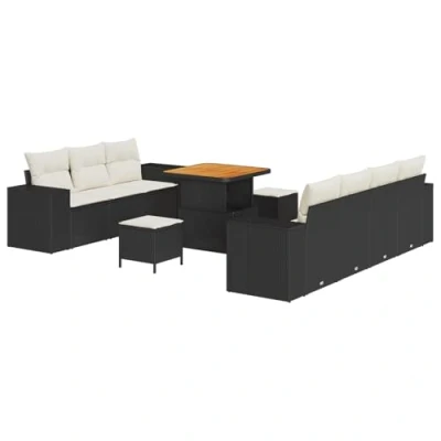 Afbeelding van vidaXL 10 delige Tuin Sofa Set met Kussens Zwart Poly Rattan Acacia