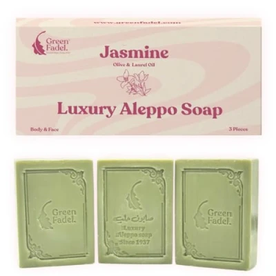Afbeelding van GREEN FADEL (Luxury) Aleppo Zeep Origineel met Jasmijn Aroma, 3 Stuks, Olijfolie &amp; Laurierolie, Olijfoliezeep, Luxury Soap, voor Gezicht Lichaam