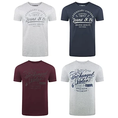 Afbeelding van riverso heren T shirt ronde hals RIVLeon 4 pack O neck korte mouwen print thee 100% katoen regular fit groen blauw wit grijs rood oranje S M L XL 2XL 3XL 4XL 5XL