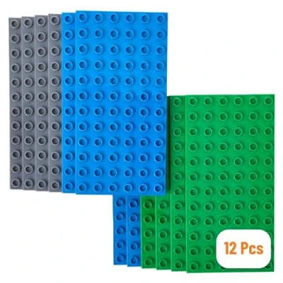 Afbeelding van Strictly Briks Big Klassieke bouwplaten hoogwaardige kwaliteit 100% compatibel met alle grote merken bouwstenen 12 stapelbare blauw, grijs en groen 19 x 9,5 cm