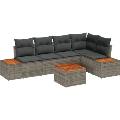 Afbeelding van vidaXL 6 delige Tuin Sofa Set met Kussens Grijs Poly Rattan Acacia