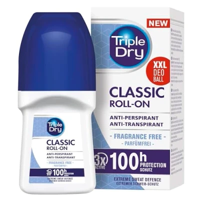 Afbeelding van Triple Dry 800001 Anti Transpirant Roll On, Deoroller Tegen Sterk Zweten, Antibacteriële Deodorant Voor 72 Uur Bescherming, Parfumvrije Antiperspirant, 50 Ml