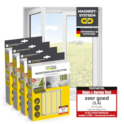 Afbeelding van EASYmaxx Insect Protect Vliegengaas voor ramen met magnetische bevestiging, op maat te snijden muggennet, insectenbescherming tot 150 x 180 cm, eenvoudige montage, 4 stuks