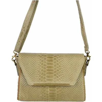 Afbeelding van Taupe Leren Croco Schoudertas Krokodillenprint Leer Leder Schoudertassen Dames Tassen