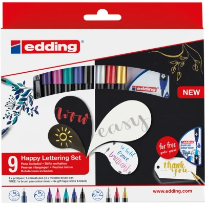 Afbeelding van Brushpen edding 1340 Happy L ettering assorti set à 9 stuks