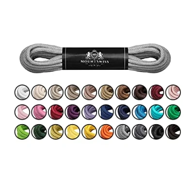 Afbeelding van Mount Swiss Luxe schoenveters, waterafstotende en scheurvaste veters, rond, diameter 2 3 mm, van fijn katoen/gewaxt, kleur: lichtgrijs, lengte: 100 cm