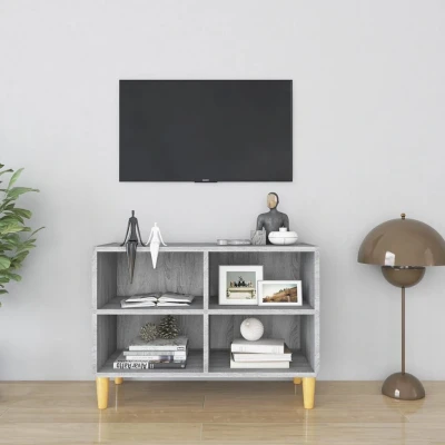 Afbeelding van Tv meubel met houten poten 69,5x30x50 cm grijs sonoma eiken