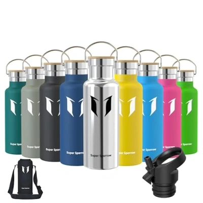 Afbeelding van Super Sparrow Waterfles Roestvrijstalen Drinkfles van 500ml BPA vrij/Lekvrij Thermosfles met Schroefsluiting voor Sport, Fitness, Outdoor + Sportdeksel