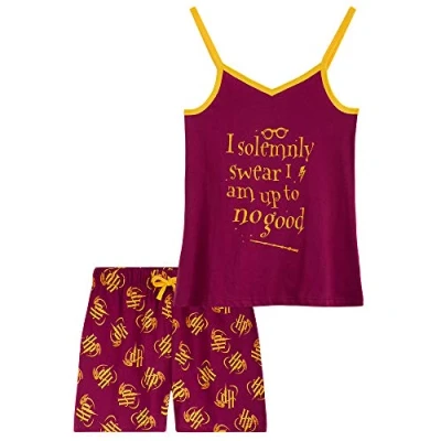 Afbeelding van Harry Potter Pyjama voor Meisje, Leuke Pyjamas met Spaghetti Top en Korte Broek, Pijama Set Tieners, Nachtkleding Meisje van Katoen, Cadeau Meisjes (Bordeaux, 13 14 Jaar)