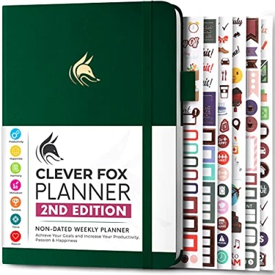 Afbeelding van Clever Fox Planner 2e editie Kleurrijke wekelijkse en maandelijkse doelplanner, tijdmanagement productiviteitsorganisator, ongedateerd, A5 (bosgroen)