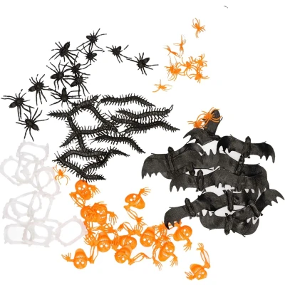 Afbeelding van Amscan nep beestjes mix A 72x stuks zwart/oranje/wit Horror/griezel thema traktatie decoratie Feestdecoratievoorw