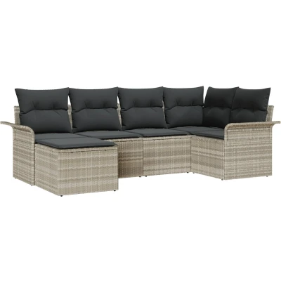 Afbeelding van vidaXL 6 delige Tuin Sofa Set met Kussens Lichtgrijs Poly Riet