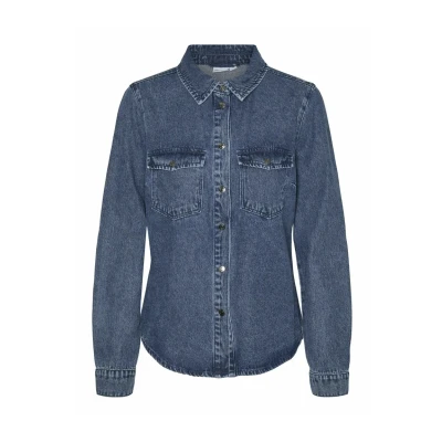 Afbeelding van Vero Moda Vmjennie Overhemdblouse, Dames, Maat: XS, Medium blue denim
