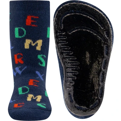Afbeelding van Ewers Antislipsok Donkerblauw met Gekleurde Letters Siliconenzool 27/28