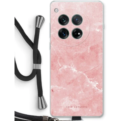 Afbeelding van Case Company® hoesje met Koord geschikt voor OnePlus 12r Roze marmer Telefoonhoesje Zwart Bescherming aan alle Kanten en Over de Schermrand