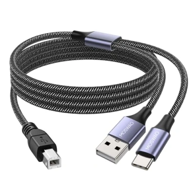Afbeelding van MOSWAG USB printerkabel 2in1 1M met C naar MIDI kabel Printerkabel, B kabel, compatibel muziekinstrument, toetsenbord, microfoon
