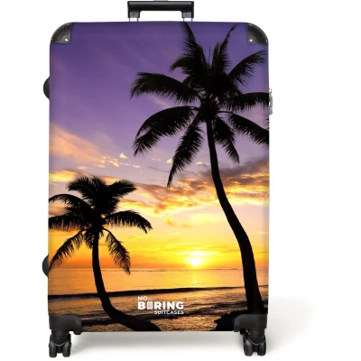 Afbeelding van NoBoringSuitcases.com® Koffer groot Reiskoffer lichtgewicht Palmbomen bij zonsondergang Rolkoffer met 4 wielen Grote trolley XL 98 liter bagage