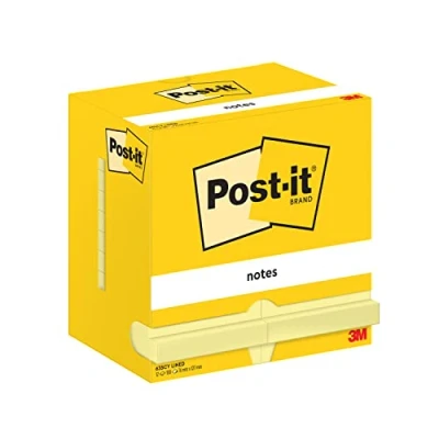 Afbeelding van Post It Notes, 100 vel, ft 76 x 127 mm, geel, gelijnd, pak van 12 blokken memoblok