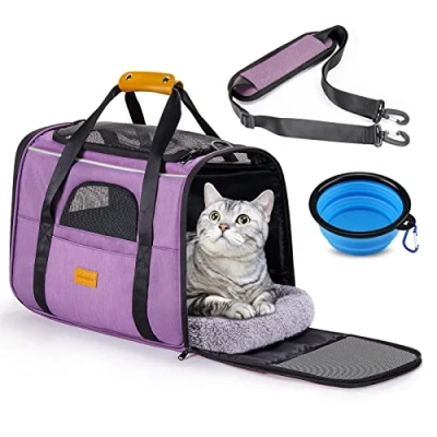 Afbeelding van Morpilot Transportbox kattentransportbox, opvouwbare kattentas, transporttas, hondendraagtas, transporttas met verstelbare schouderriem, kattenbox