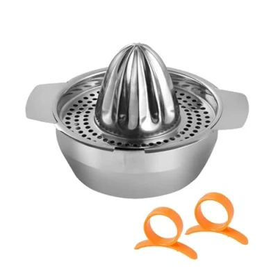 Afbeelding van 1 roestvrijstalen sapcentrifuge, 2 rings sinaasappelschiller, handmatige fruit en sinaasappelsap, eenvoudig te reinigen, huishoudelijke handpers, sapcentrifuge met houder