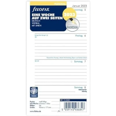 Afbeelding van Filofax Personeel 1 week op 2 pagina&#039;s verticaal (Duits) 2023, wit, 23 68440