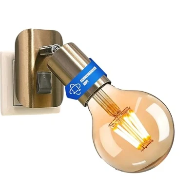 Afbeelding van Trango Stekkerlamp 11 060A incl. 1x 4 watt 2500K goud warmwit E27 LED lamp in mat nikkel *ANNA* fitting, leeslamp, nachtlampje, wandlamp, keukenlamp, steeklamp