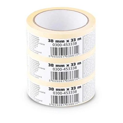 Afbeelding van SCLEY Afdekband, crêpetape breedte 38 mm, lengte 33 m, 3 stuks schildertape, schilderscrupe geel, plakband voor schilderwerk serie *545*, A0303 450138