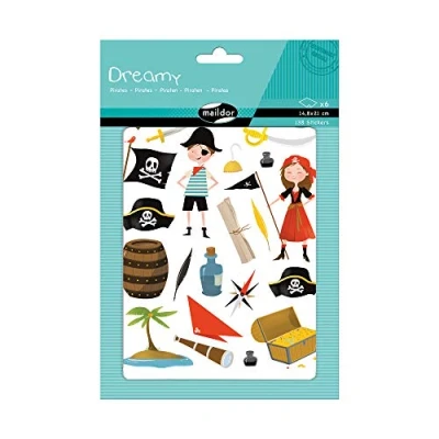 Afbeelding van Maildor AE136O verpakking met 6 vellen stickers Dreamy in formaat DIN A5, 14, 8 x 21 cm, ideaal voor kinderen vanaf 2 jaar, piraten) 1