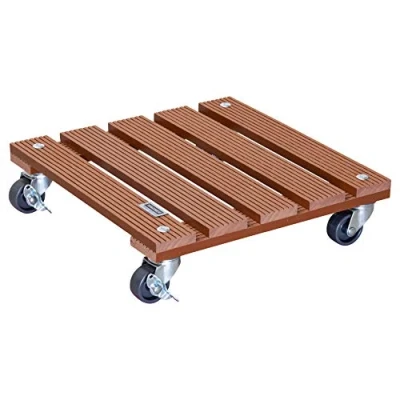 Afbeelding van WAGNER Plantentrolley WPC 29 x 7,5 cm I Bloementrolley voor binnen + buiten Containertrolley van FSC® hout kunststof composiet, terracotta 2 remmen Draagvermogen 80 kg 20053001