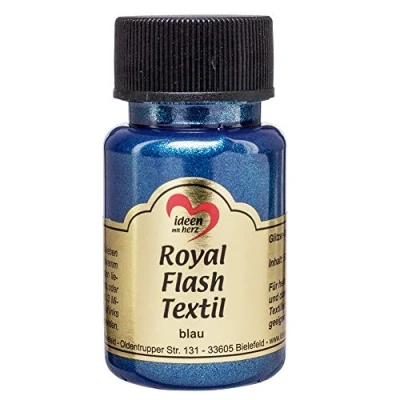 Afbeelding van Royal Flash Textil, Textielverf, glitter metallic, zeer dekkend, romige textielverf op waterbasis, voor licht en donker textiel, 50 ml (blauw)