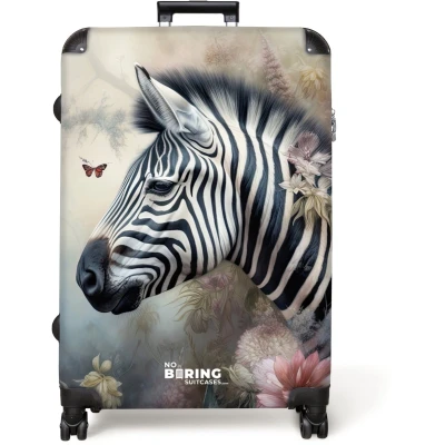 Afbeelding van NoBoringSuitcases.com® Koffer groot Reiskoffer lichtgewicht Gedetailleerd zijaanzicht van een zebra Rolkoffer met 4 wielen Grote trolley XL 98 liter bagage
