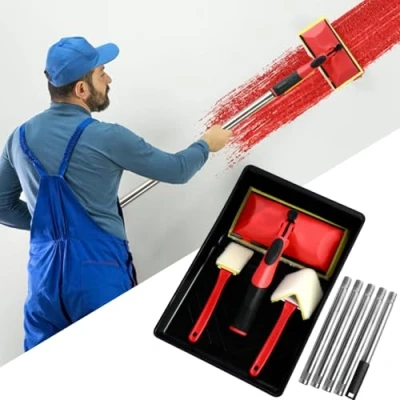 Afbeelding van 7 Inch Paint Pad Set Verf Pads voor Muren en Plafonds Platte Decoratie Schilderpads met 124 CM Verlengpaal &amp; Verflade, Rand Tool Applicator Muur Hoek Houten Decks