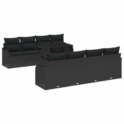 Afbeelding van vidaXL 10 Delige Tuin Sofa Set met Kussens in Zwart Poly Rattan