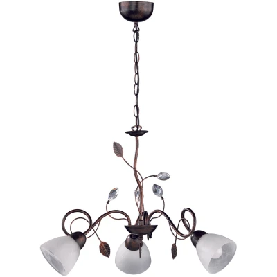 Afbeelding van Trio Leuchten Kroonluchter 110700328 Traditio, metaal roestkleurig antiek, glas in wit, excl. 3 x E14, 70 150 cm