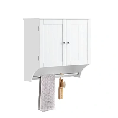 Afbeelding van SoBuy Badkamerkast, Wandmontage Hoge Kast, Wandkast, Handdoekenrek Opbergkast met 2 Deuren, Verstelbare Planken pour Keuken, Inkomhal, Badkamer, 60 x 30 cm, Wit, BZR84 W