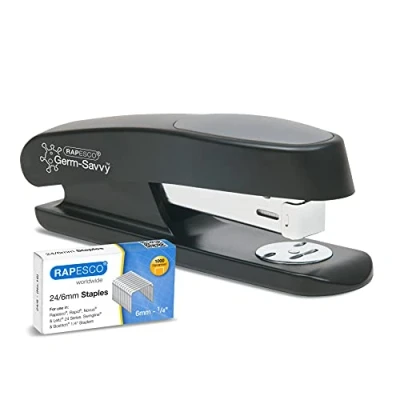 Afbeelding van Rapesco 1482 Germ Savvy Antibacterieel, ECO Sting Ray Nietmachine Voor Halve Nietstrips en 1000 x 24/6 mm Nietjes, Zwart