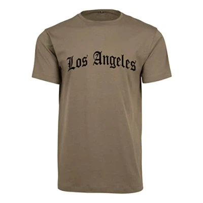 Afbeelding van Mister TEE LOS Angeles Wording Tshirt print, Heren, Maat: Medium, Olive