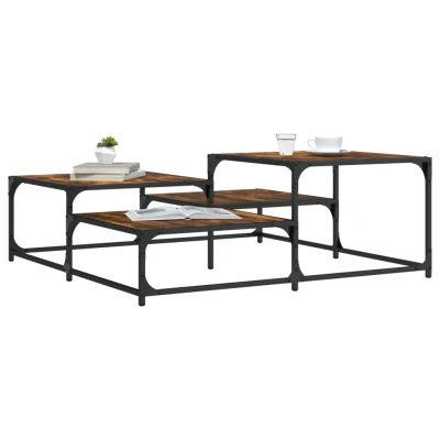 Afbeelding van Salontafel 107x107x40 cm bewerkt hout gerookt eikenkleurig