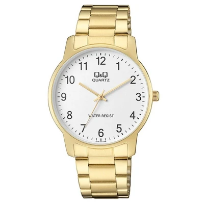 Afbeelding van Mooi goudkleurig herenhorloge van Q&amp;Q model qa46j004y 3atm waterdicht