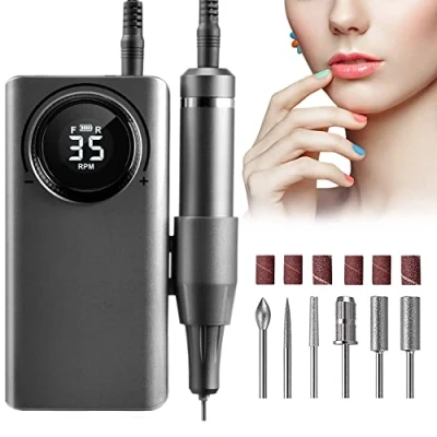 Afbeelding van elektrische nagelvijl, 35.000 omw/min, nagelfrees, pedicure, manicure, led display, draagbare nagelvijlset, USB opladen, nagelboormachine voor gelnagels, doe het zelf
