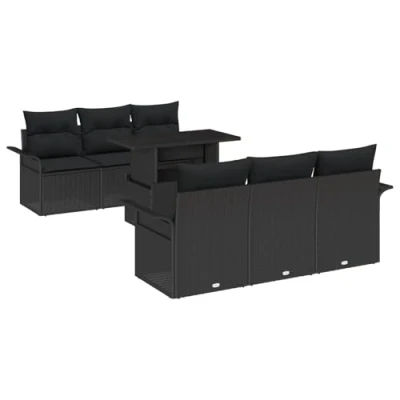 Afbeelding van vidaXL 7 delige tuin sofa set met kussens zwart poly riet