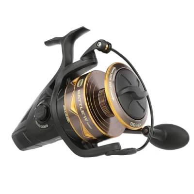 Afbeelding van PENN Battle® IV Spinning Reel, Zoutwater visser Zeevis Kunstaas Aas, Bass, Pollack, Kabeljauw, Makreel, Wrasse, Aluminium Spoel, Robuust Ambidextrous 10000 Reel Maat 4.2:1 Versnelling Zwart, Goud Rook