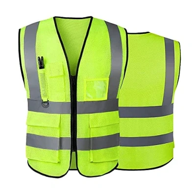 Afbeelding van Hi Vis Vesten voor Vrouwen Mannen Hoge Zichtbaarheid Reflecterende Veiligheid Vest met Zakken Rits Voorzijde Voldoet aan ANSI/ISEA Normen, Groen mesh, L