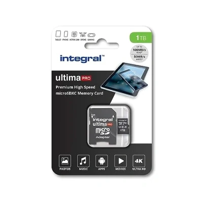 Afbeelding van Integral 1TB Micro SD kaart 4K Video Premium High Speed Geheugenkaart SDXC Tot 100MB s Leessnelheid en 50MB Schrijfsnelheid V30 C10 U3 UHS I A1